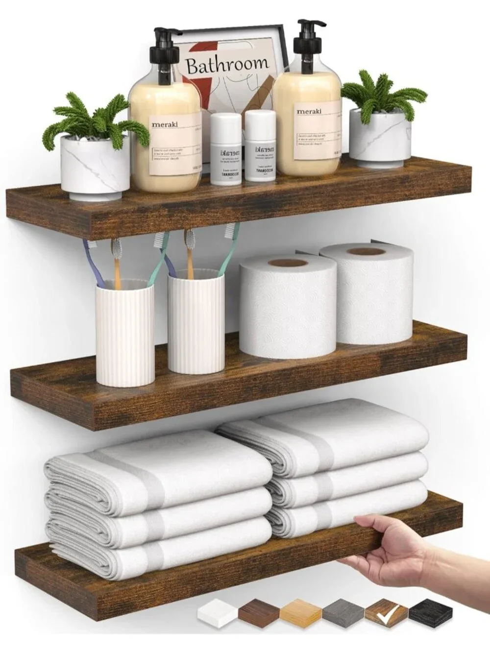 New Set of 3 Wood Shelves, Wall Mounted for Bathroom, Kitchen, Living Room